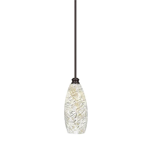 Unbranded Albany 60-Watt 1-Light Espresso Shaded Pendant Light with Natural Fusion Glass Shade, No Bulbs Included