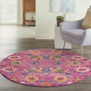 Passion Fuchsia 4 ft. x 4 ft. Floral Transitional Round Rug