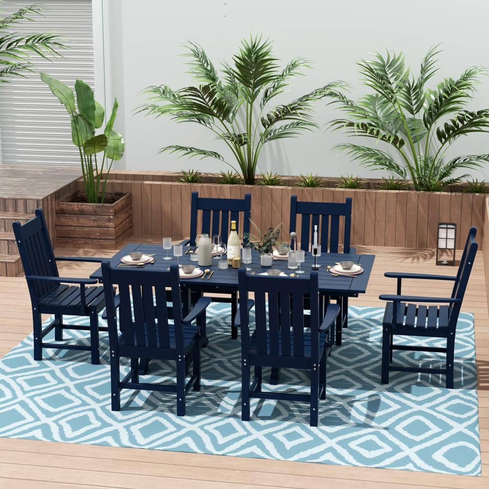 WESTIN OUTDOOR Hayes 7Piece HDPE Plastic All Weather Outdoor Patio Trestle Table Dining Set