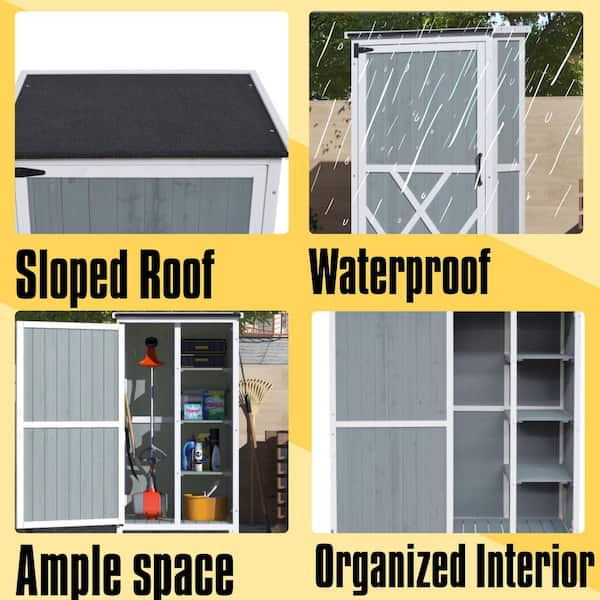2.3 ft. W x 1.6 ft. D Two-Tone Wooden Shed with Sloped Roof & 5 Customizable Compartments in Gray + White (3 sq. ft. )