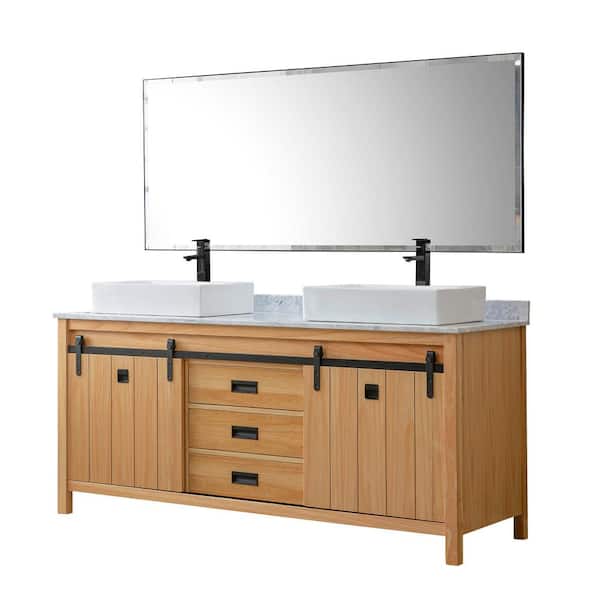 Direct vanity sink Da Vinci 72 in. W x 25 in. D x 36 in. H Double Bath Vanity in Oak with White Carrara Marble Top and Mirror