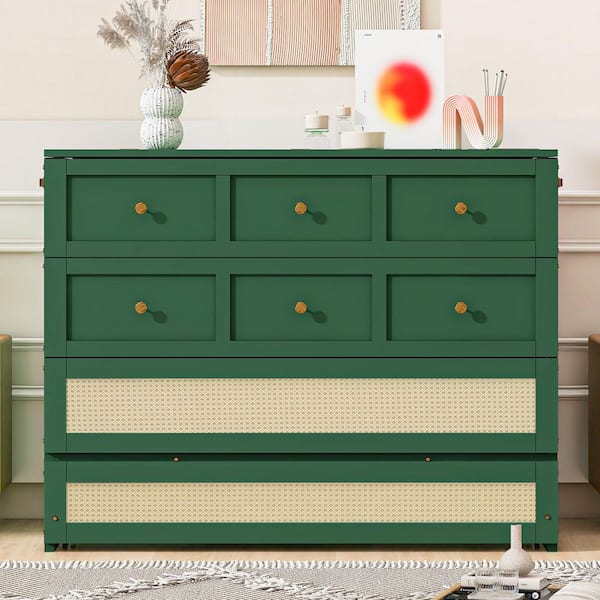 Green Wood Frame Full Size Murphy Bed with Large Drawers