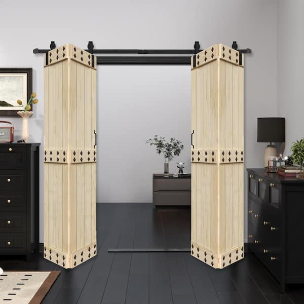 Mid Bar Style 48" x 84" (12'' x 84'' x4-Panels) Unfinished Solid Core Wood Bifold Door with Hardware Kit Assembly Needed