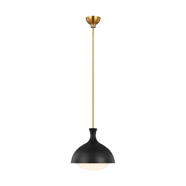 Lucerne Medium 1-Light Midnight Black and Burnished Brass Statement Pendant with White Milk Glass Shade
