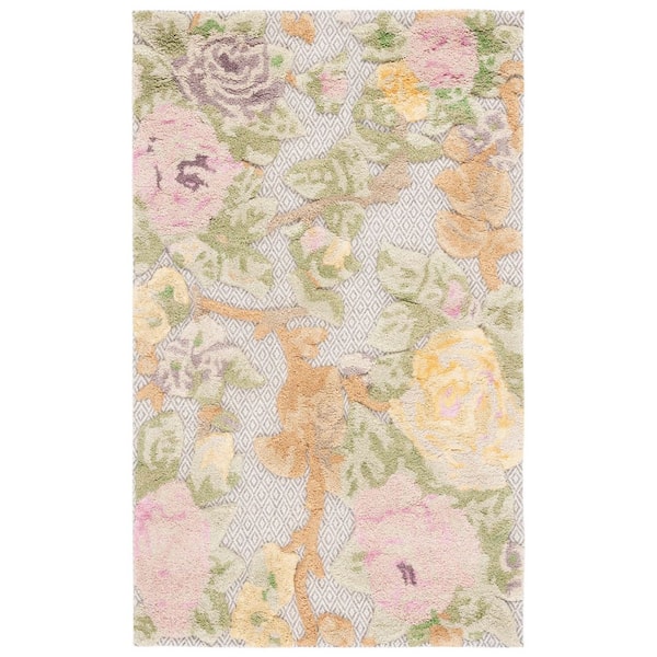 SAFAVIEH Glamour 3 ft. x 5 ft. Pink/Gray High-Low Floral Area Rug ...