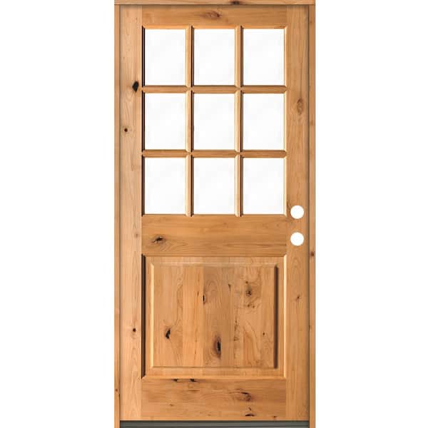 8'0 Tall 6-Lite Low-E Knotty Alder Prehung Wood Double Door Unit with  Transom