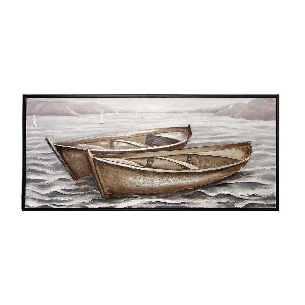 Oversized Brown Sail Boat Canvas Wall Art with Black Frame