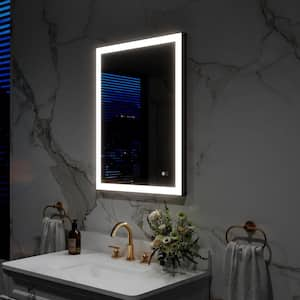 24 in. W x 32 in. H Rectangular Framed Anti-Fog Wall Mount LED Bathroom Vanity Mirror with Light in Matte Black,Dimmable