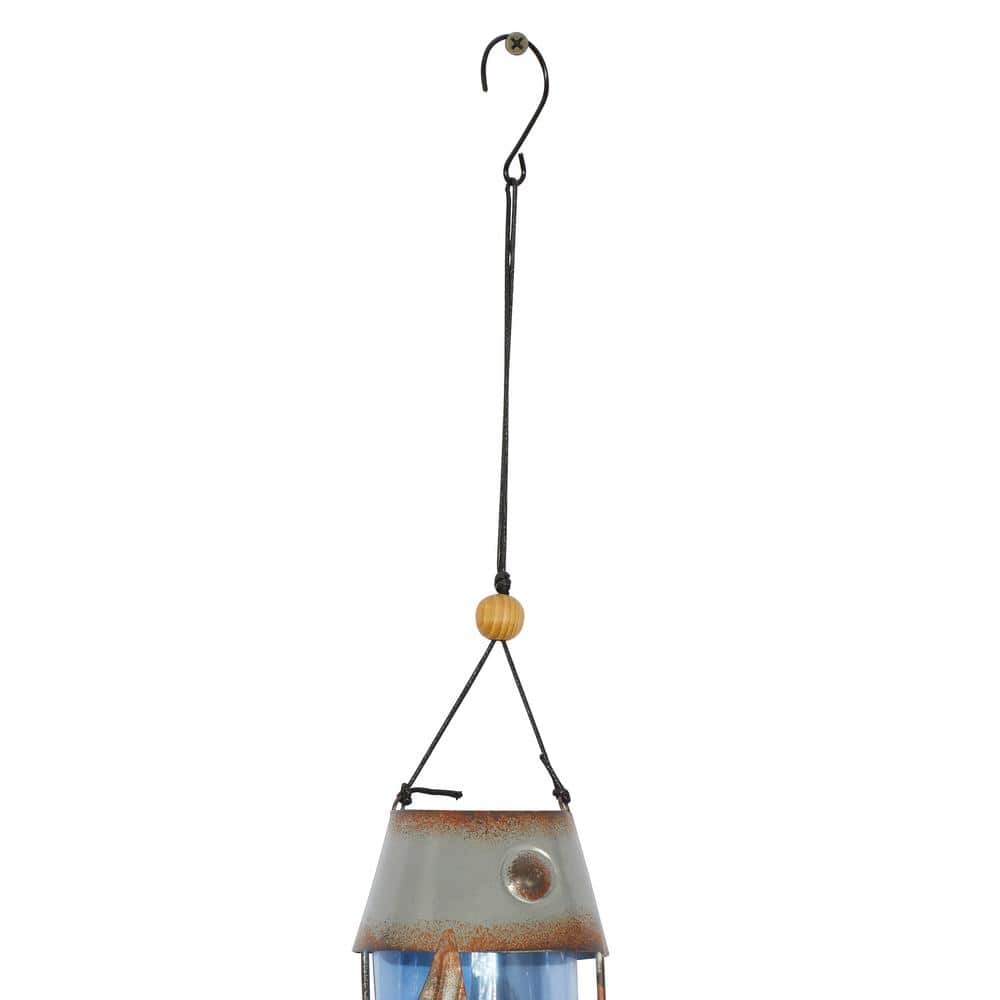 Blue Glass and Metal Fish Wind Chimes with Beads, Set of 2