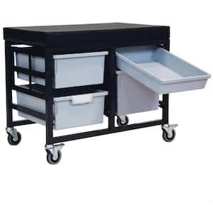 StorBenchSeat With Cushioned Seat and 4 Storsystem Trays and Bins-Gray