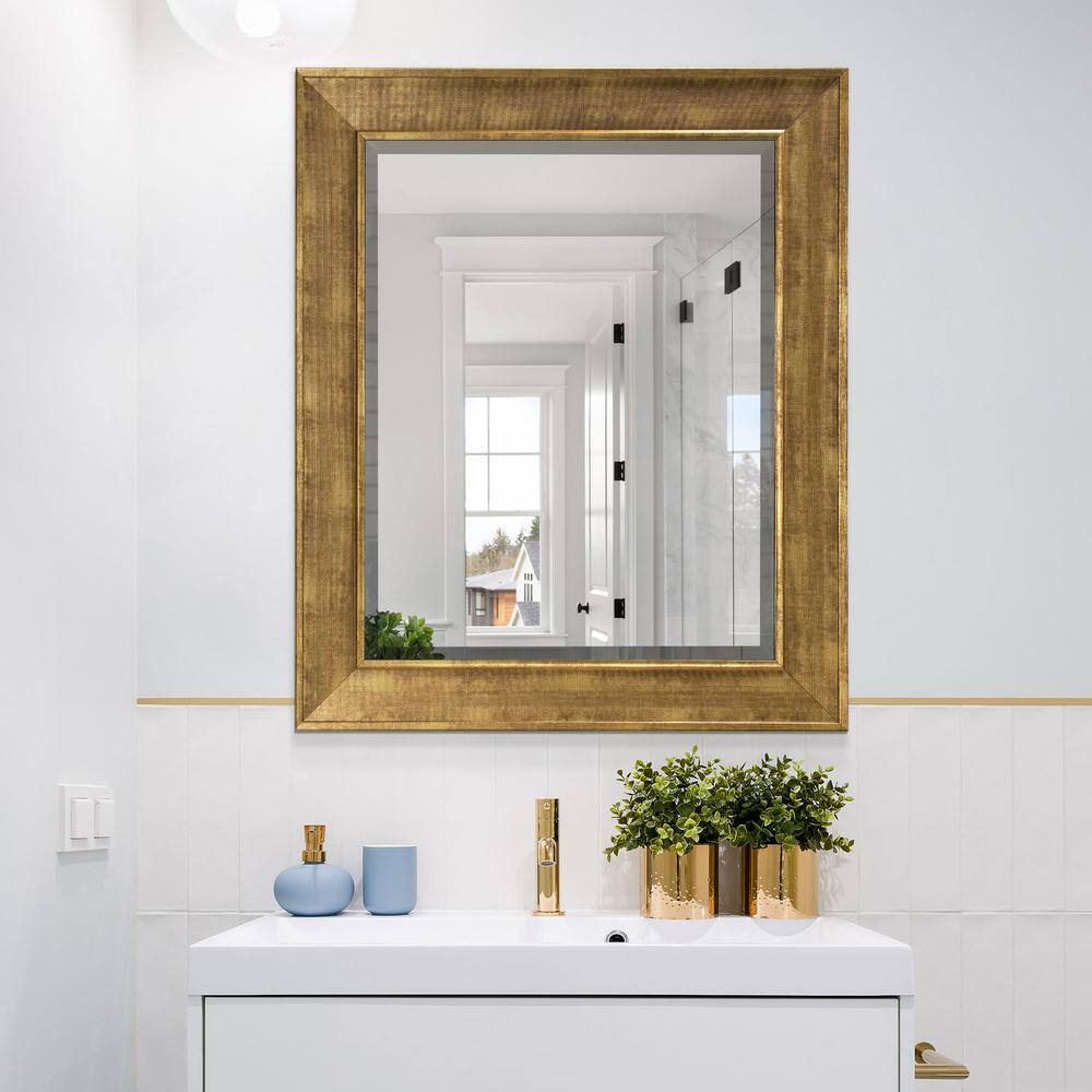 Antique Gold Textured Beveled Glass Rectangular Wall Mirror