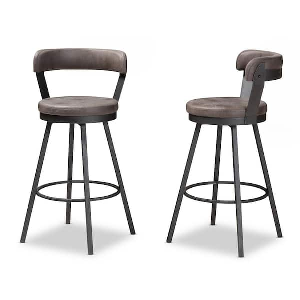 Baxton Studio Arcene 32 in. Gray and Black Bar Stool Set of 2