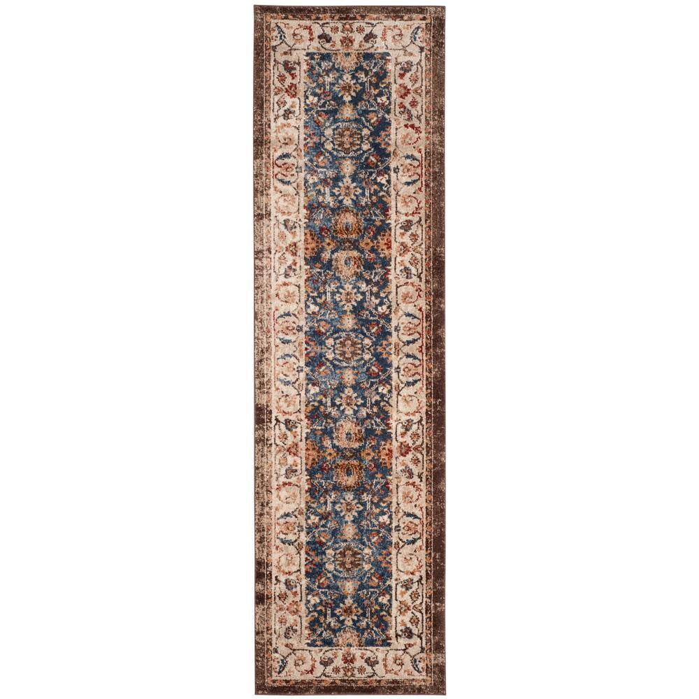 SAFAVIEH Bijar Royal/Ivory 2 ft. x 12 ft. Border Distressed Floral ...