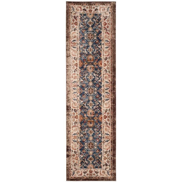 SAFAVIEH Bijar Royal/Ivory 2 ft. x 12 ft. Border Distressed Floral Runner Rug