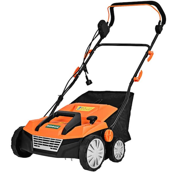 Costway 15 in. 13 Amp Corded Scarifier Electric Lawn Dethatcher w/50L Collection Bag Orange