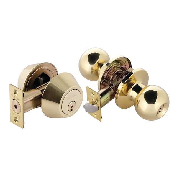 Avila Polished Brass Single Cylinder Keyed Entrance/Double-Cylinder Deadbolt Combo Pack