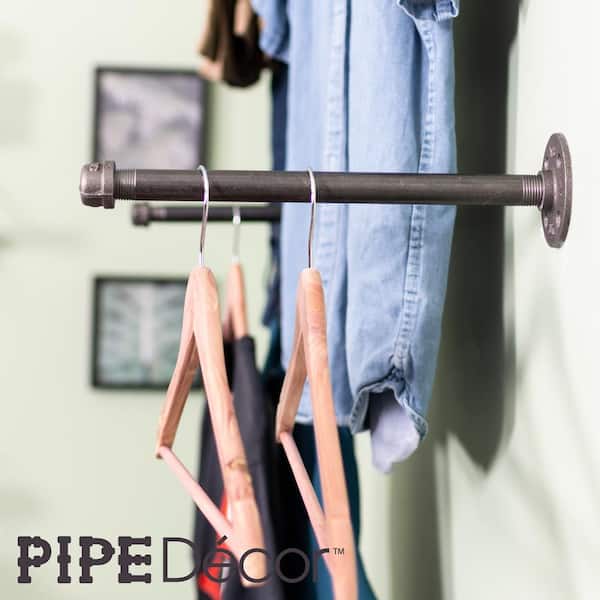 1/2 in. x 1 ft. L Black Pipe Wall Mounted Clothing Bracket Kit (Set of 4) 1/2 in. x 1 ft. L Black Pipe Wall Mounted Clothing Bracket Kit (Set of 4)
