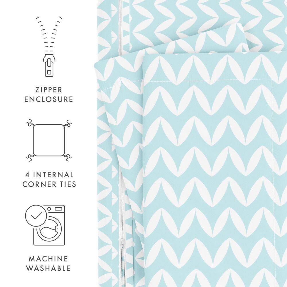 Light Blue Chevron Pattern Queen Duvet Cover Set