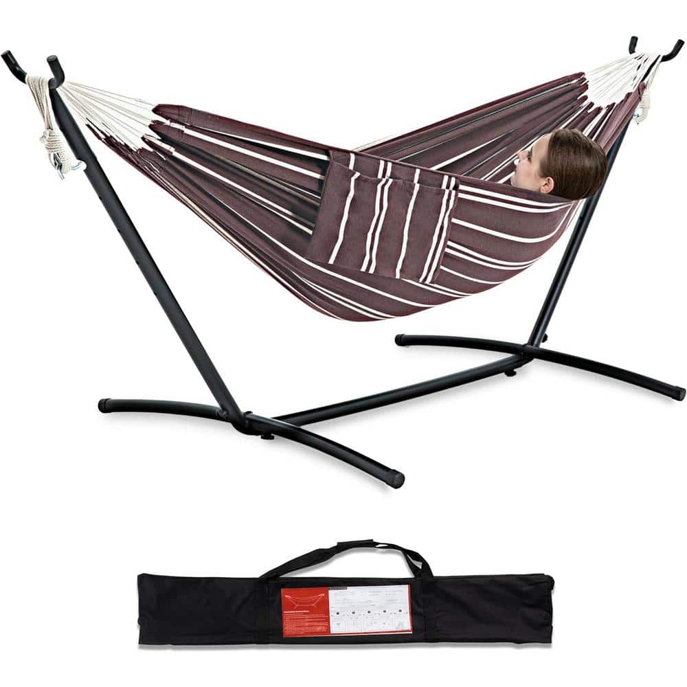 9 ft. 2-Person Heavy Duty Double Hammock with Space Saving Steel Stand, 450