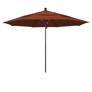 11 ft. Black Aluminum Commercial Market Patio Umbrella with Fiberglass Ribs and Pulley Lift in Terracotta Olefin
