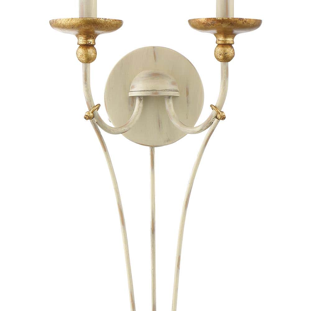 Farmhouse White & Gilded Gold Leaf 2-Light Wall Sconce