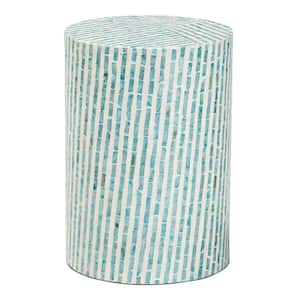 Draven 13 in. White and Mosaic Blue Round Mother of Pearl End Table