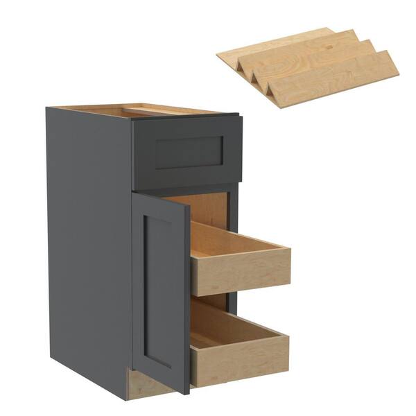 Home Decorators Collection Newport 15 in. W x 24 in. D x 34.5 in. H Assembled Plywood Base Kitchen Cabinet in Deep Onyx with 2ROT Spice Soft Cls LH