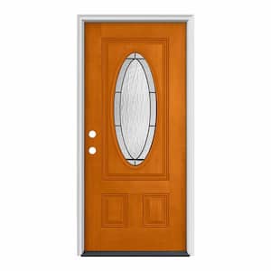 34 in. x 80 in. 3/4 Oval Lite Wendover Saffron Stained Fiberglass Prehung Right-Hand Inswing Front Door