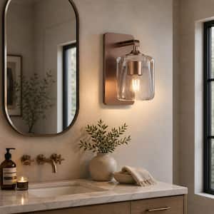 Andie 5 in. 1 Light Satin Brass Finish Contemporary Wall Sconce with Clear Glass Shade