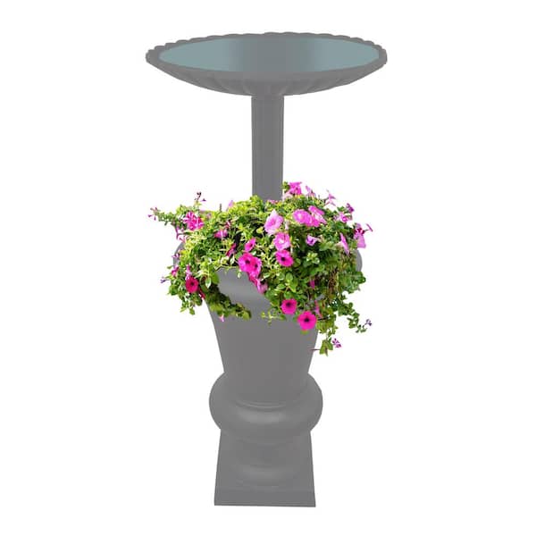 Ornate 40 in. Grey Round Cast Aluminum Metal Bird Bath and Planter Vase Combo