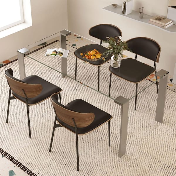 Tempered glass 66.9 inches, 4 Legs Dining Table Seats 6 White Transparent color Glass