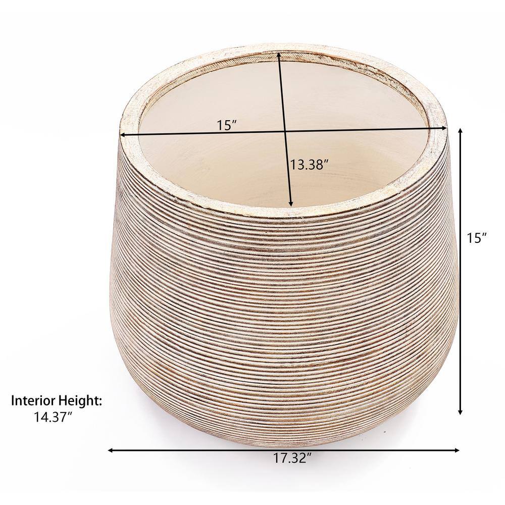 Distressed Tan and White Ribbed Round Planter