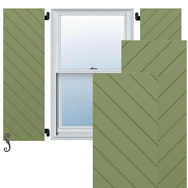 Ekena Millwork EnduraCore Diagonal Slat Modern Style 12-in W x 73-in H Raised Panel Composite Shutters Pair in Moss Green