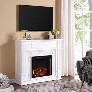 Rochester 48 in. W Faux Cararra Electric Media Fireplace in White