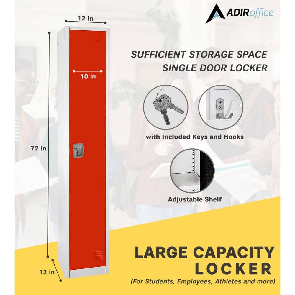 Red Steel Freestanding Office Locker with Adjustable Shelving