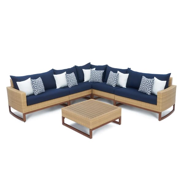 RST BRANDS Mili 6-Piece Wicker Outdoor Sectional Set with Sunbrella Navy Blue Cushions