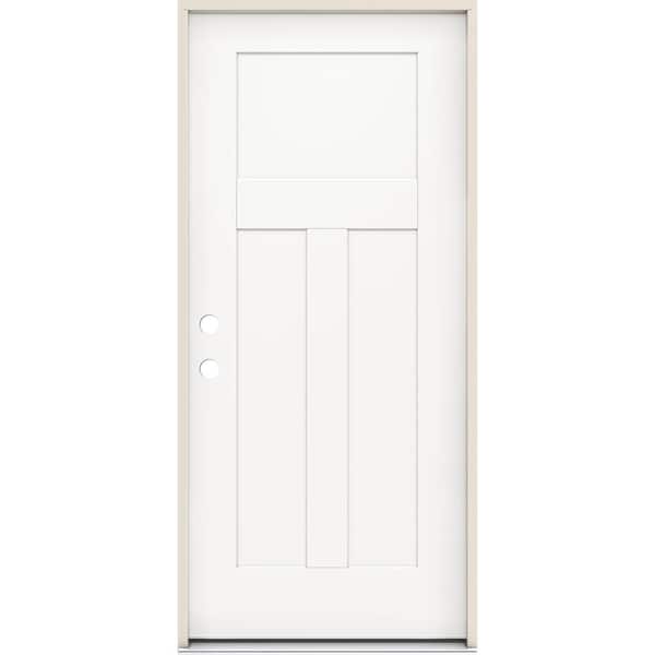 JELD-WEN 36 in. x 80 in. 3-Panel Right-Hand/Inswing Craftsman Modern White Steel Prehung Front Door