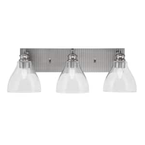 Albany 24.25 in. 3-Light Brushed Nickel Vanity Light with Clear Bubble Glass Shades