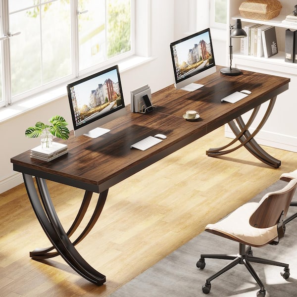 BYBLIGHT Moronia 78.7 in. Rectangular Brown & Black Wood 2-Person Computer Desk with Stylish Legs for Home Office