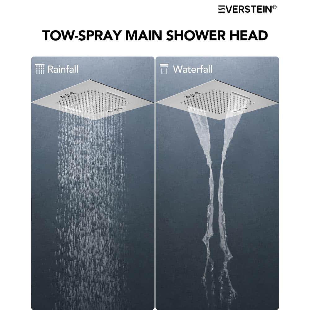 20" Brushed Nickel LED Ceiling Mount Shower System with Bluetooth