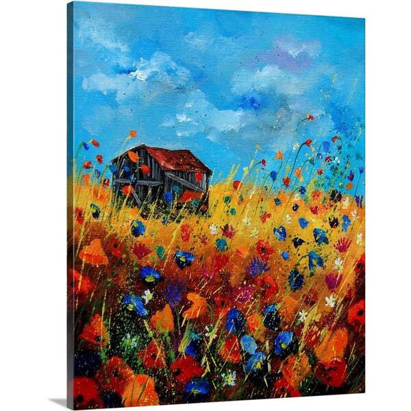 GreatBigCanvas 24 in. x 30 in. "Old Barn And Field Flowers" by Pol Ledent Canvas Wall Art