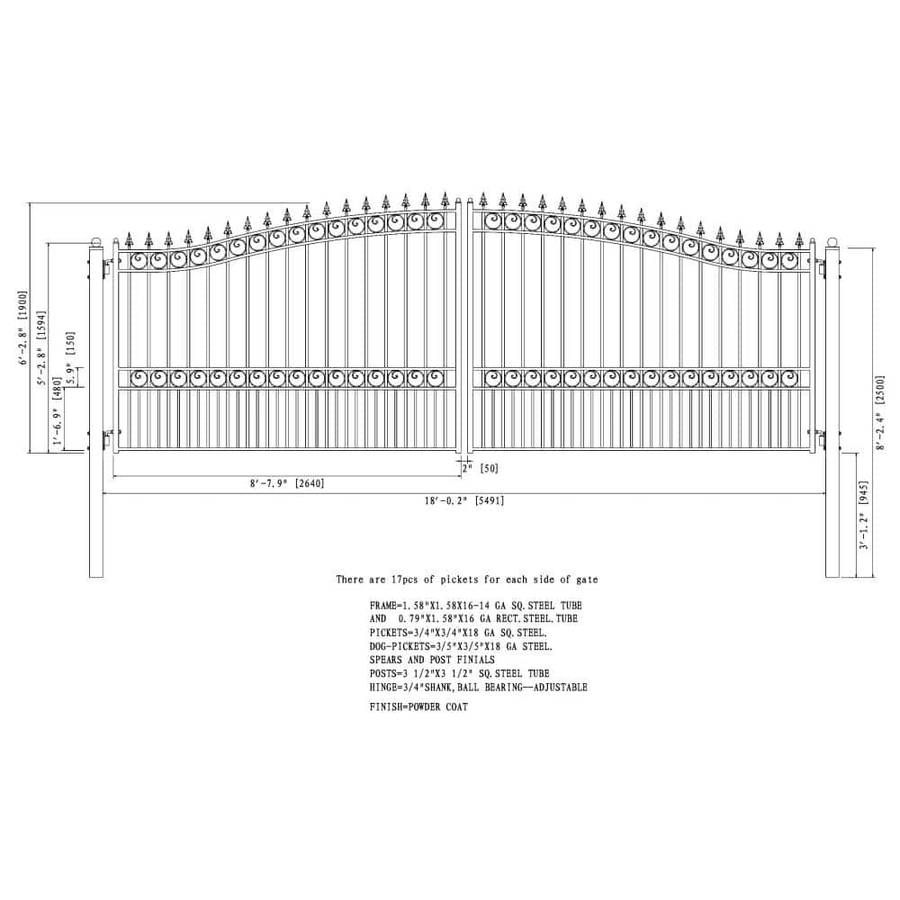 London Style Black Steel Dual Swing Driveway Gate with Pedestrian Gate