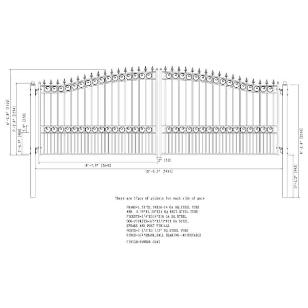 London Style 18 ft. x 6 ft. with Pedestrian Gate Black Steel Swing Dual Driveway Fence Gate