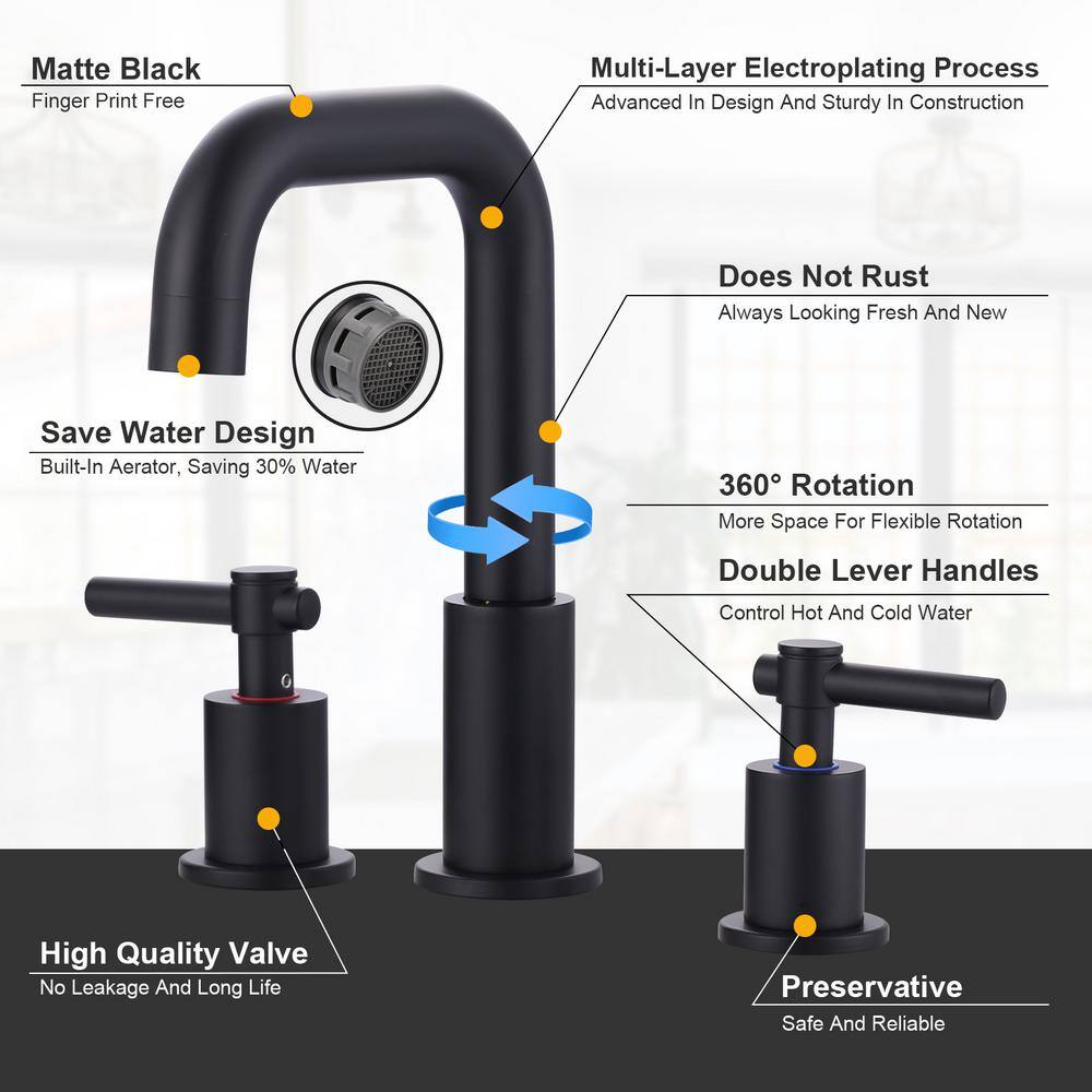 Matte Black Stainless Steel Double Handle Widespread Bathroom Faucet