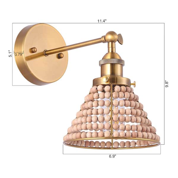 Parrot Uncle Athiya 7 in. 1-Light Boho Brass Gold Hardwired Wall Sconce  Light with Wood Beaded Shade W2208110V - The Home Depot