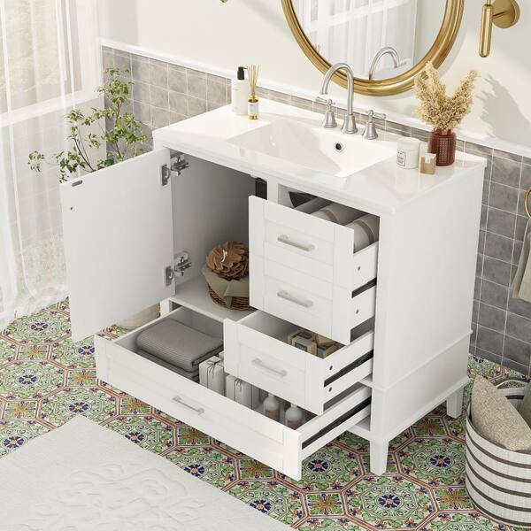 ZXDDMS 36 in. Single Sink Freestanding White Bath Vanity with