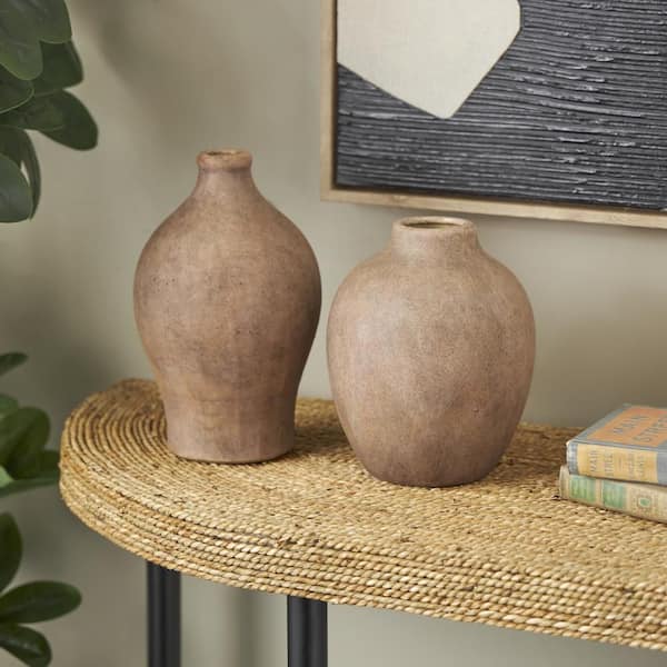 Litton Lane Copper Antique Style 10 in. Textured Ceramic Decorative Vase (Set of 2)