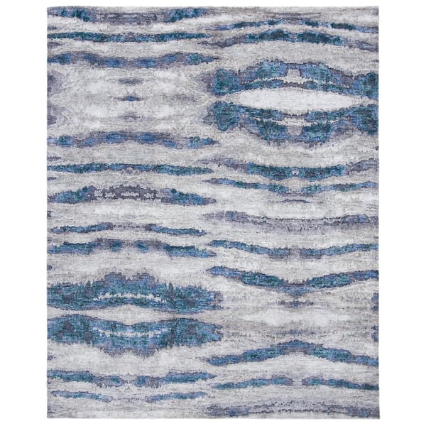 Tibetan 8 ft. x 10 ft. Blue/Silver Abstract Area Rug