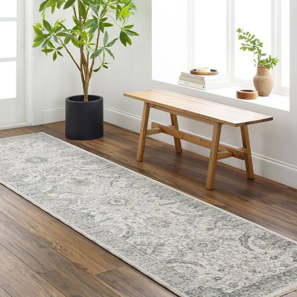 Dresden Light Slate Traditional Oriental 2 ft. 7 in. x 10 ft. Area Rug
