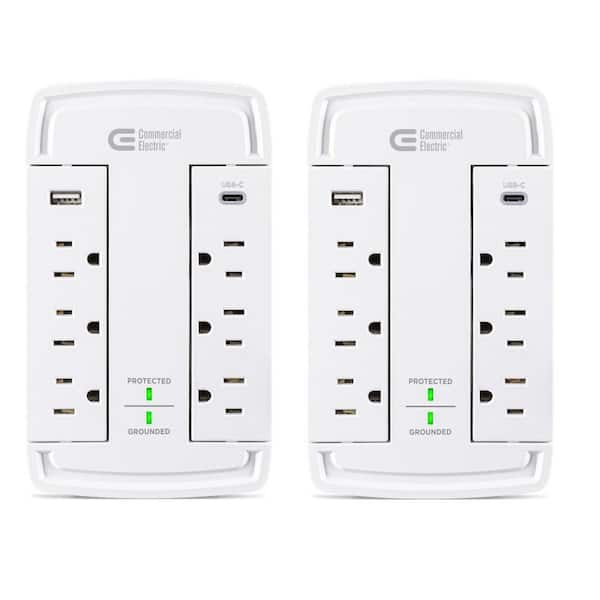 6-Outlet Wall Mounted Swivel Surge Protector with SUB (2-Pack)